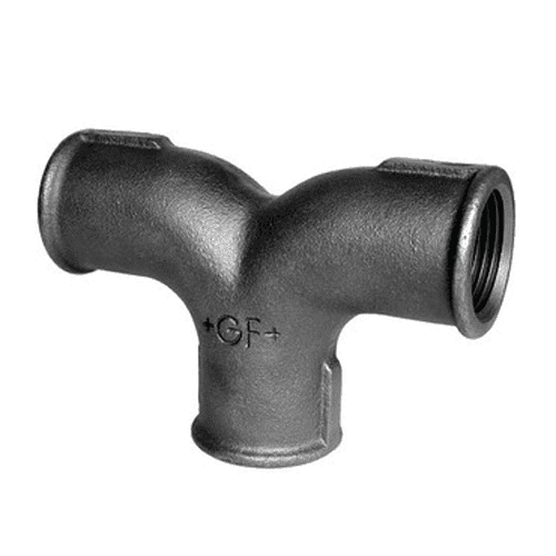 GF 132 malleable T-stuk 90gr 2x gebogen spruit (3x bi.dr.)