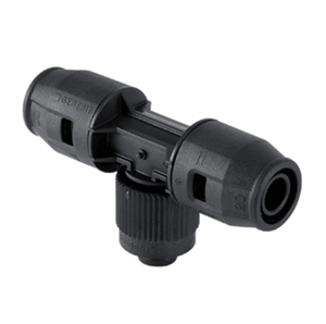 Geberit PushFit verloop T-stuk met Fix adapter onderaansluiting